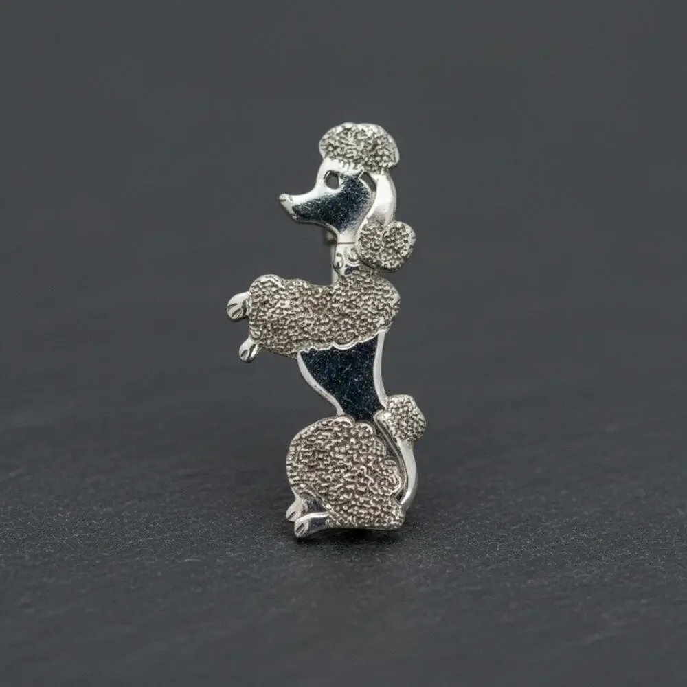 Vintage Beaucraft Sterling Silver Poodle Dog Brooch-Pin-Textured-Mid Century
